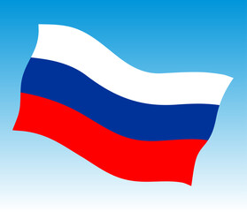 Russian flag waving on a sky blue background