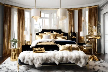 Velvet and gold accents in your bedroom.