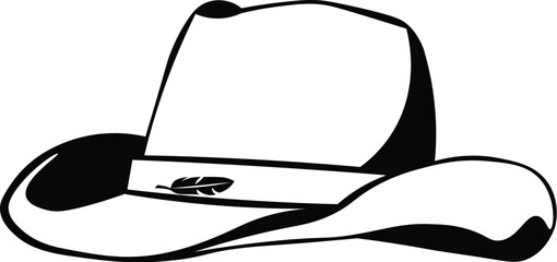 Cartoon Black and White Isolated Illustration Vector Of An Cowboy Hat