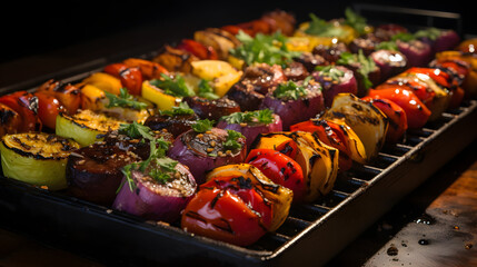 Vibrantly Grilled Skewers Sizzling on the Grill, Infused with Juicy Smoky Goodness