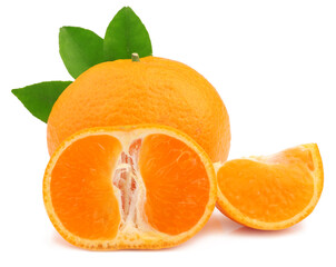 Tangerine and slices isolated on a white background.