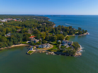 Curtis Point aerial view at Beverly Cove with Beverly coast at the background at fall in town of Beverly, Massachusetts MA, USA. 