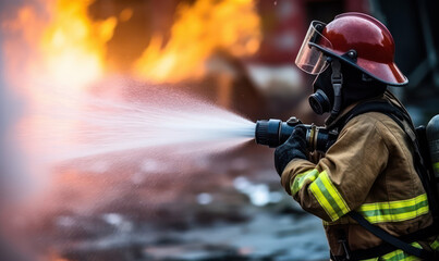 Brave Firefighter, Image of Fireman in Full Fire Fighting Gear Ready for Emergency Response.