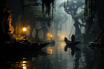 Obraz premium Forest River Landscape - AI Generated Digital Art