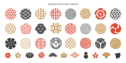 Foto op Plexiglas 和柄のシンボルとアイコンセット／手書きの和風デザイン © Burao