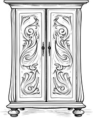 House Furniture Armoire Vintage Outline Icon In Hand-drawn Style