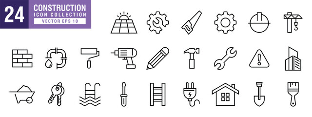 Vector of construction icon set, carpentry, renovation, building, architecture, home repair tools, EPS 10 vector.