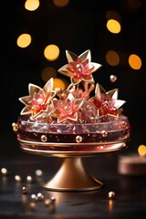 tiny vase with flowers made of glass as decoration for New Year holidays