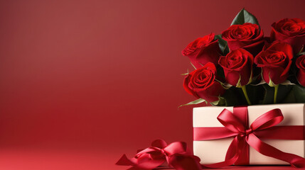Vibrant Valentine's Display with Red Roses and Elegant Gift