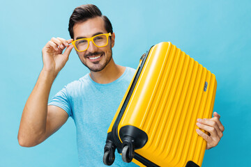 Man vacation background travel baggage journey happy trip suitcase