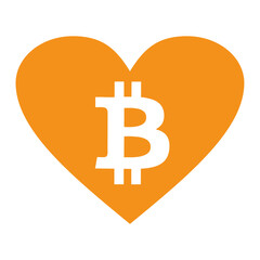 Bitcoin heart symbol crypto currency logo button