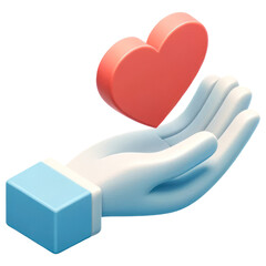 3D hand giving heart on transparent background