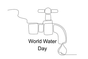A drop of water from the tap. World water day one-line drawing