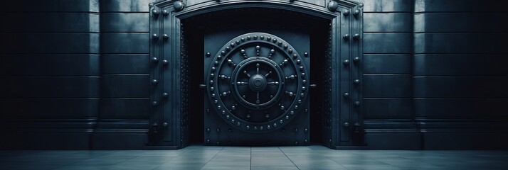 Old security safe box door   front view of bank vault door for background or wallpaper