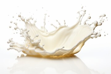 Captivating single milk splash suspended in mid air, elegantly isolated on pristine white background