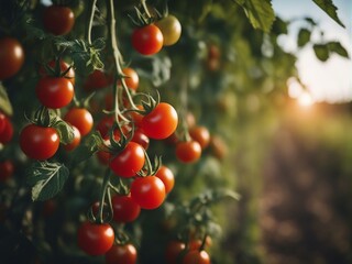 Obraz premium cherry tomato field, bright background 