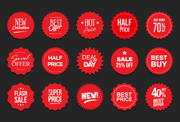Collection of red modern badges and labels 