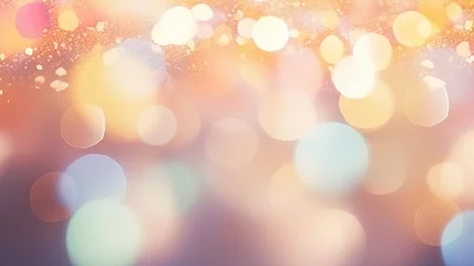Foto op Aluminium Abstract blur bokeh banner background. Rainbow colors, pastel purple, blue, gold yellow, white silver, pale pink bokeh background © vejaa