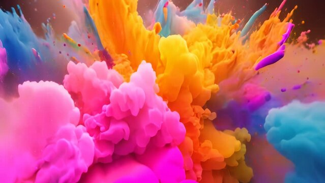 The ink in water splash paint mixes multicolored liquids