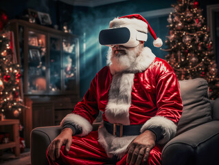 Santa Claus Wearing a VR Headset on Christmas