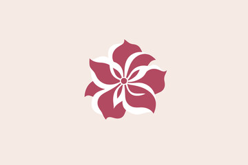 A flower logo with red and white colors