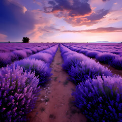 A pathway through a vibrant lavender field.