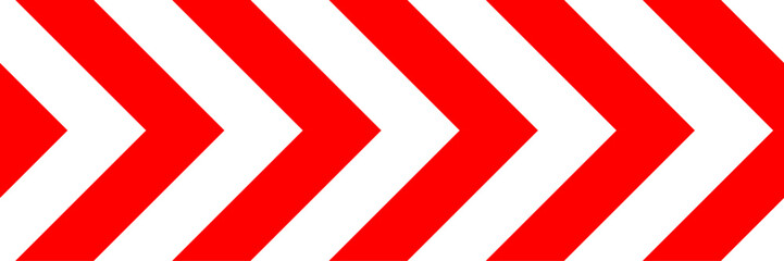 Unidirectional hazard markings road sign seamless pattern in red and white color. Horizontal chevron arrow repeating pattern in flat style design. Vector illustration. - obrazy, fototapety, plakaty