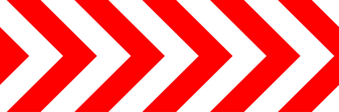 Unidirectional hazard markings road sign seamless pattern in red and white color. Horizontal chevron arrow repeating pattern in flat style design. Vector illustration.