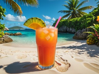 Paradise in a Glass The Sweet Tropical Journey of Planter s Punch. AI Generated.