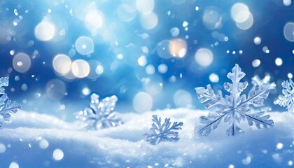 Fototapeta premium Snowflake Crystals on a bed of Snow - Christmas and Winter Background
