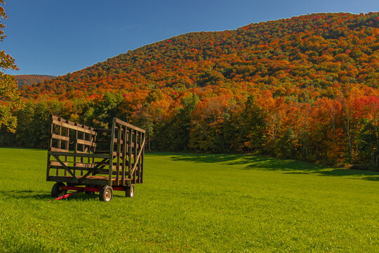Autumn farm and mountains