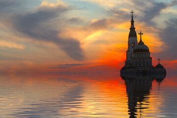 Fototapeta premium Image of a Christian temple against a background of water