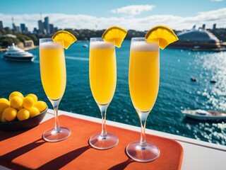 Sparkling Mimosa Bliss at the Sydney Harbour Yacht Party. AI Generated.