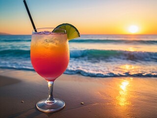 Sunset Serenity A Refreshing Sea Breeze Cocktail. AI Generated.
