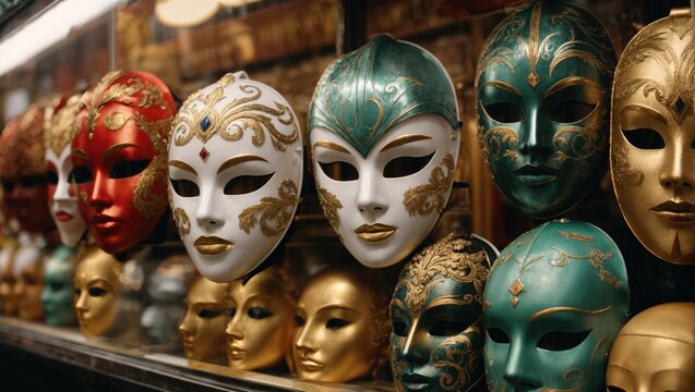 Venetian masks on the store counter
