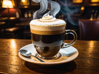 Cozy Delight Enjoy a Heartwarming Irish Coffee in a Charming Dublin Pub. AI Generated.