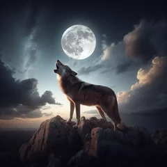 Schilderijen op glas wolf howling at the moon © VIMAG