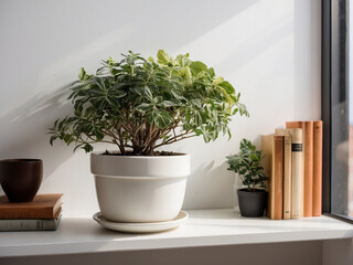 Potted plant, greenery in a flowerpot, plant growing in a pot, foliage in a container, houseplant in a flowerpot