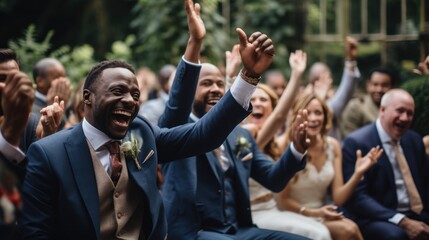 The group of guests clapped and cheered as the newlyweds left the venue.
