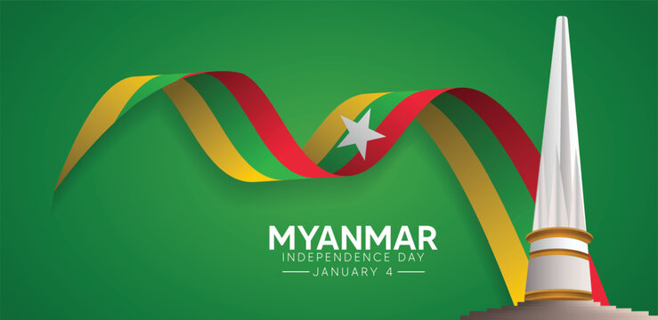 Myanmar Independence day with independence monument vector poster - Powered by Adobe