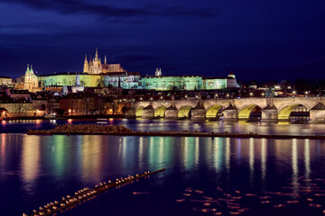 Fototapeta na wymiar Prague at night, the capital, Hradcany, Vltava river