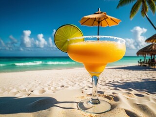 Tropical Bliss Citrusy Daiquiri on a Cuban Beach. AI Generated.