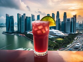 Exquisite Singapore Sling at the Singapore Marina Countdown. AI Generated.