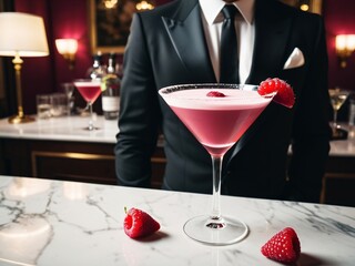 Raspberry Elegance The French Martini Experience. AI Generated.