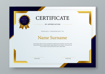 White black and gold certificate design with luxury and modern certificate award design template pattern