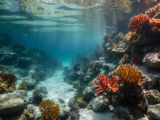 Fototapeta na wymiar Vibrant coral reef, bustling underwater ecosystem, colorful coral formations, thriving coral colony, diverse coral ecosystem
