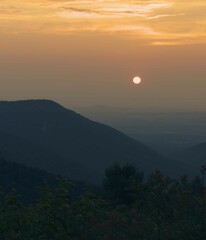 Abstract summer sunset in the Blue Ridge Mountains during blue hour.