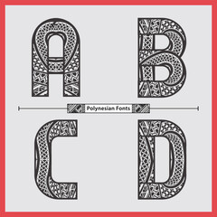 Alphabet polynesian style in a set ABCD - obrazy, fototapety, plakaty