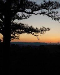The sunset glows over the Blue Ridge mountains in this photo taken during Blue Hour in Shenandoah National Park