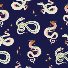Obraz premium 2024 Chinese new year dragon seamless pattern. Set of Chinese new year posters, greeting cards design with Chinese zodiac dragon. Chinese dragon vector illustration isolated on background